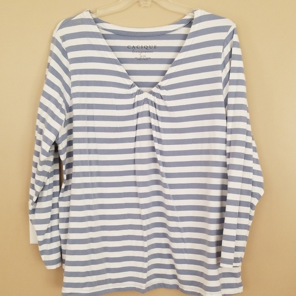 26/28 Cacique Blue and white striped cotton shirt